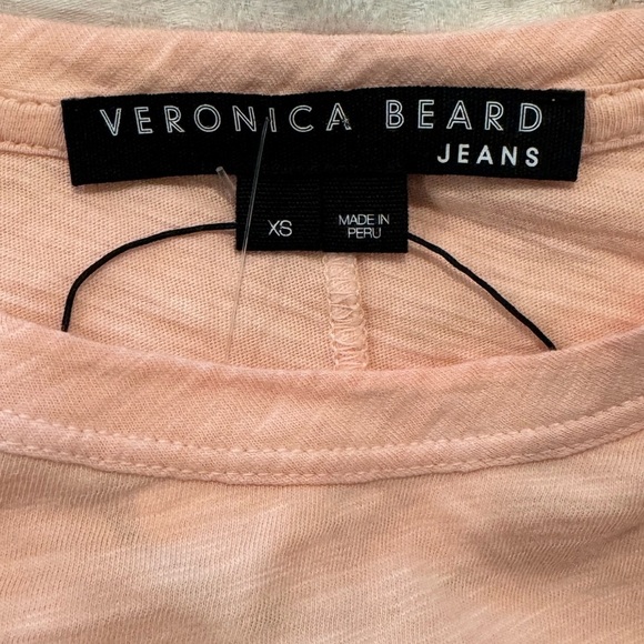 Veronica Beard Colorblock Pattern Crew Neck T-Shirt pink white brown Pima - Picture 3 of 6